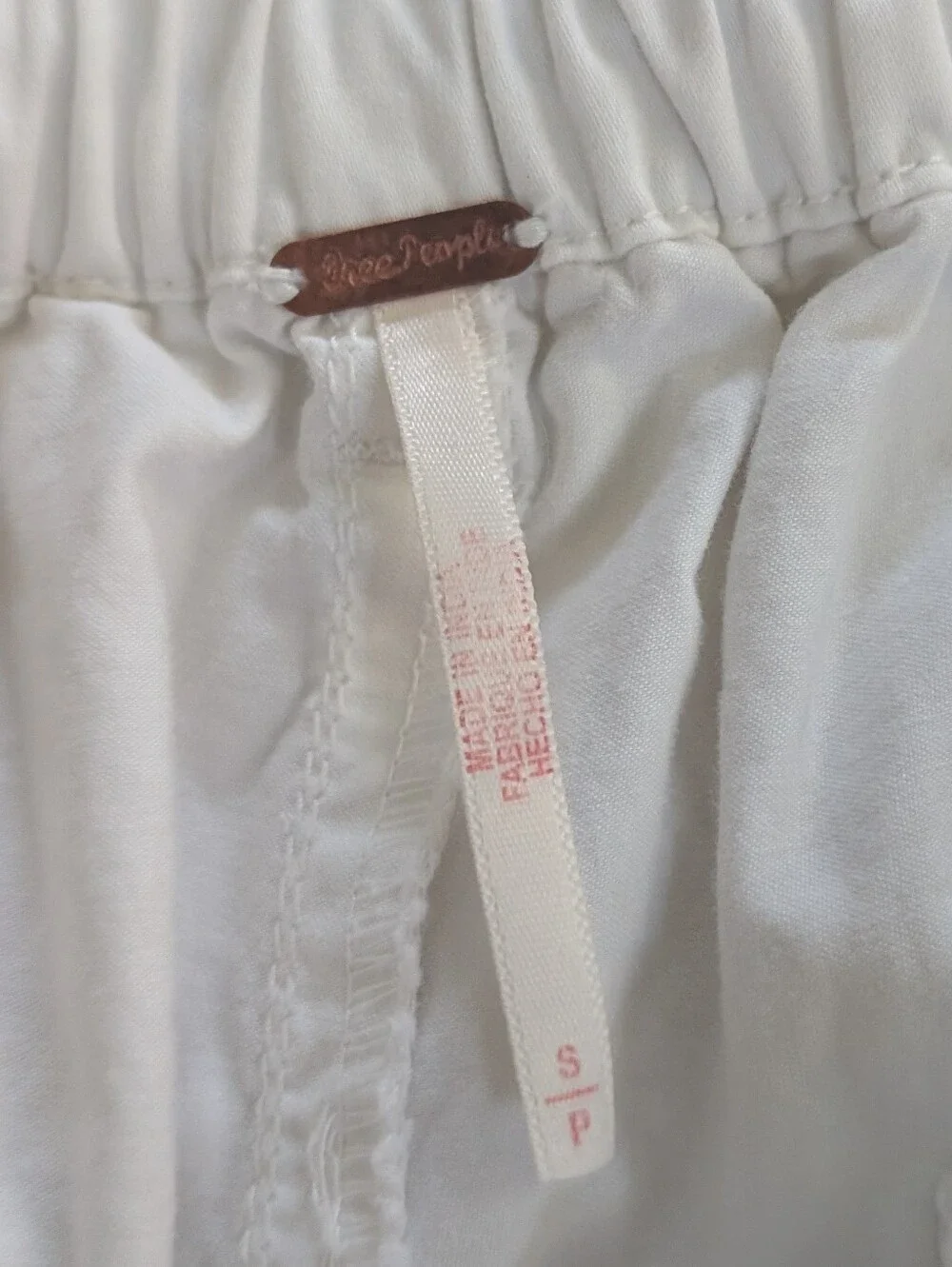 Free People White Elastic-Waist Drawstring Cotton Wide Leg Pants S Small
